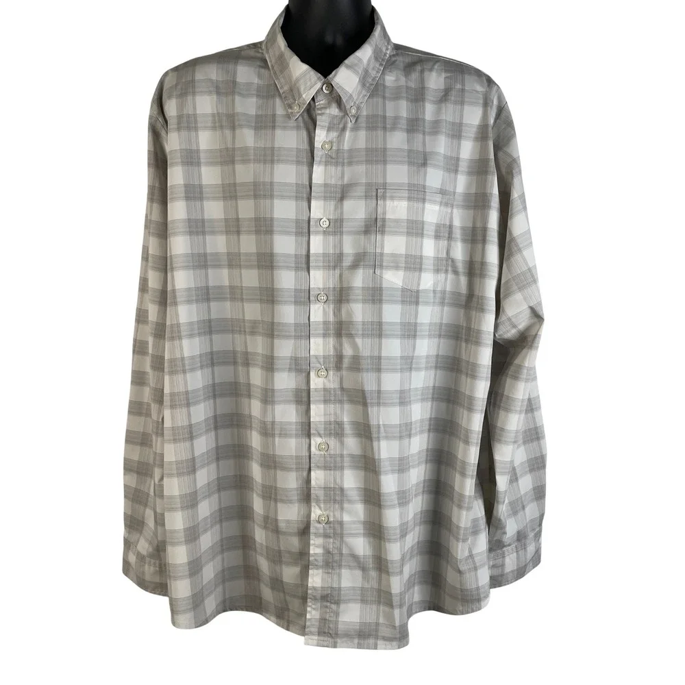 Wrangler Performance Men's 2XL Plaid Long Sleeve Button Up Shirt‎ Gray White